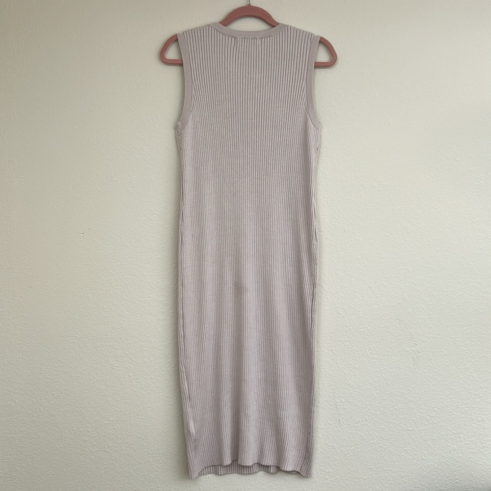 Magaschoni - Light Taupe Ribbed Crew Sleeveless Midi Dress - XL - Picture 2 of 7